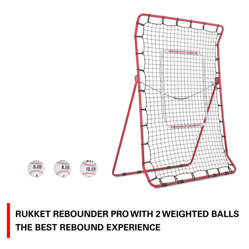 Pitch Back Baseball / Softball Rebounder Pro w/ 3 Progression Weighted Pitching Baseballs